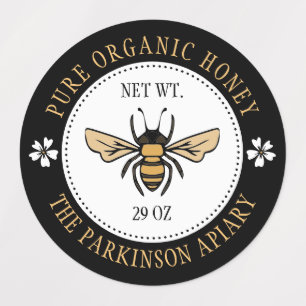 Illustratie zwarte Floral Honey Bee Apiary Labels