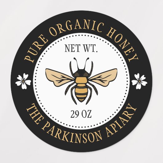 Illustratie zwarte Floral Honey Bee Apiary Labels (Design 1)