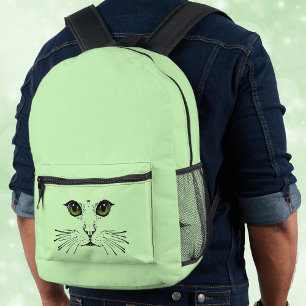 Illustratie Zwarte Kat Gezicht Levendige Groene Og Bedrukte Rugzak