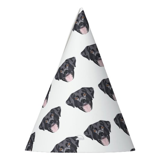 Illustratie zwarte labrador-herstelprogramma met g feesthoedjes (Links)