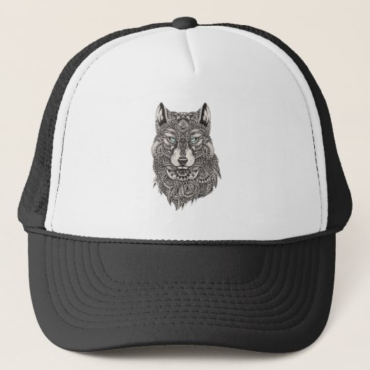 Illustratie zwarte wolf trucker pet (Voorkant)