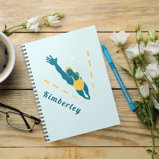 Illustratie zwemmen Aangepaste naamsport zwemmen Notitieboek
