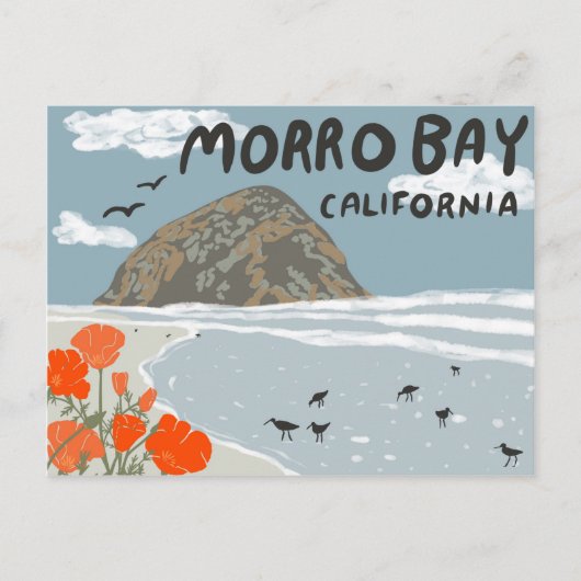 Illustratiebalk Morro Bay Central California Briefkaart (Voorkant)