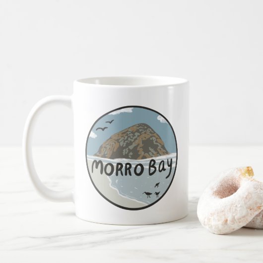 Illustratiebalk Morro Bay Central California Koffiemok (Met donut)