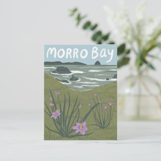 Illustratiebalk Morro Bay Central California P Briefkaart (Staand voorkant)