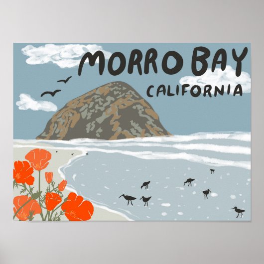 Illustratiebalk Morro Bay Central California Poster (Voorkant)