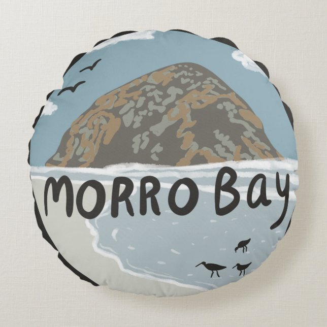Illustratiebalk Morro Bay Central California Rond Kussen (Voorkant)