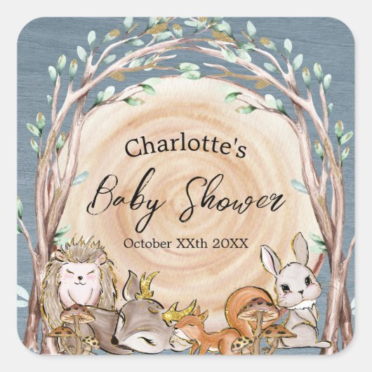 Illustratief Baby shower bos bosdieren Vierkante Sticker (Voorkant)