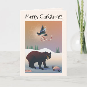 Illustratief beer, magpie, schildpadsneeuw kaart