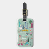 Illustratief blauw stadsplatform New York en Parij Bagagelabel (Voorkant verticaal)