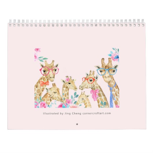 Illustratief dierfamiliekalender kalender (Achterkant)
