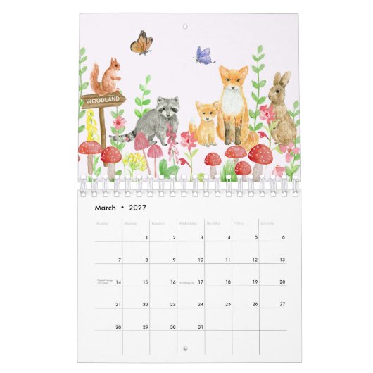 Illustratief dierfamiliekalender kalender (Mar 2027)