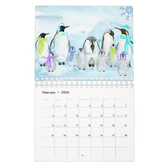 Illustratief dierfamiliekalender kalender (Feb 2026)