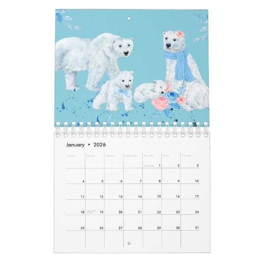 Illustratief dierfamiliekalender kalender (Jan 2026)