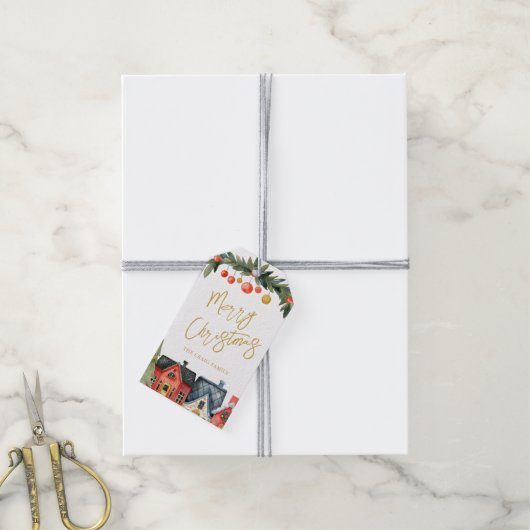 Illustratief feestdag met naam Kerstmis Cadeaulabel (Met Touw)