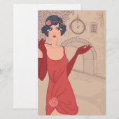 Illustratief Flapper Girl Briefpapier (Voorkant / Achterkant)