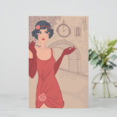 Illustratief Flapper Girl Briefpapier (Staand voorkant)
