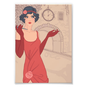 Illustratief Flapper Girl Foto Afdruk
