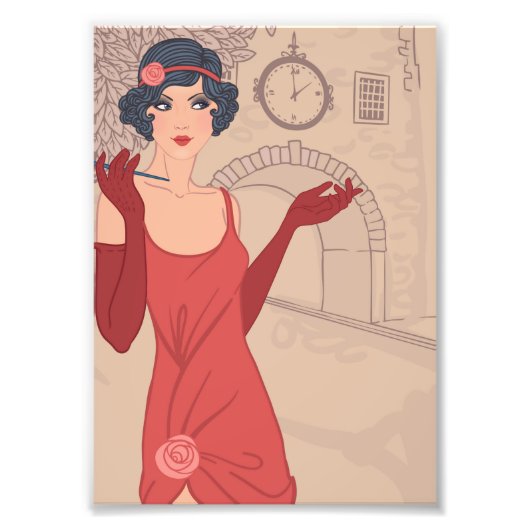Illustratief Flapper Girl Foto Afdruk (Voorkant)