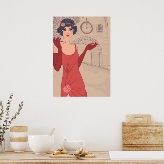 Illustratief Flapper Girl Poster (Keuken)