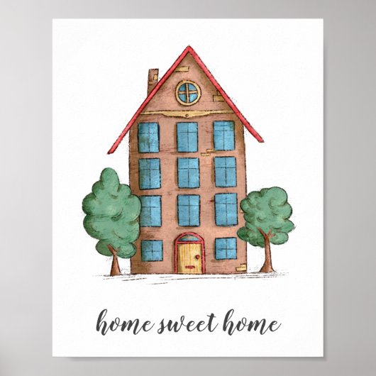 Illustratief Home Sweet Home-appartementengebouw Poster (Voorkant)
