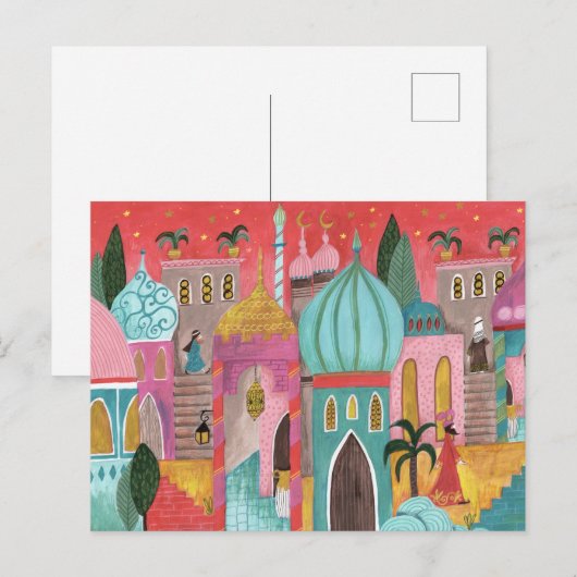 Illustratief kerstavond feestdagenkaart (Voorkant / Achterkant)