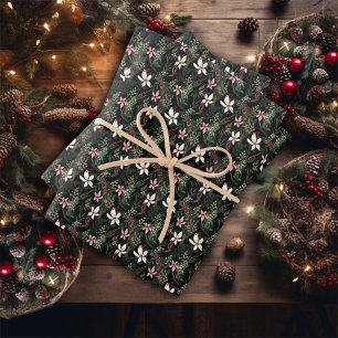 Illustratief kerstfeest in Floral Poinsettia Inpakpapier Vel