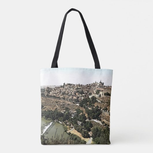 Illustratief landschap van Toledo, Spanje Tote Bag (Achterkant)