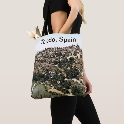 Illustratief landschap van Toledo, Spanje Tote Bag (Dichtbij)