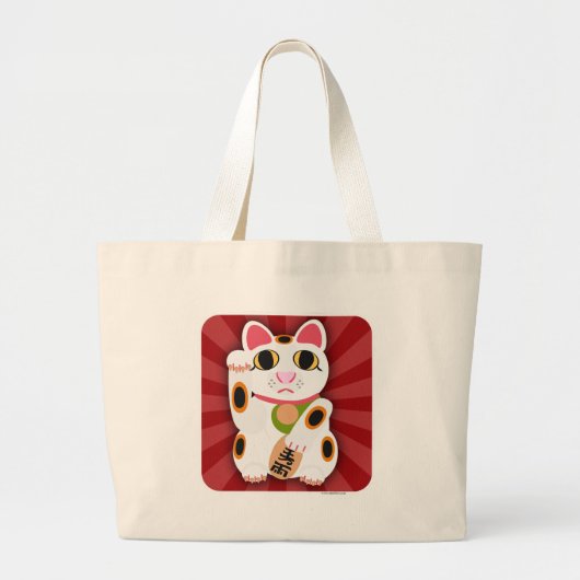 Illustratief Lucky Cat Cartoon Character Design Grote Tote Bag (Voorkant)