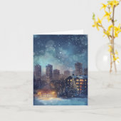 Illustratief New York in de kerstnacht Kaart (Gele Bloem)