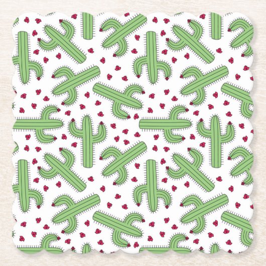 Illustratief patroon Cactus & Roze bloemen Kartonnen Onderzetters (Voorkant)