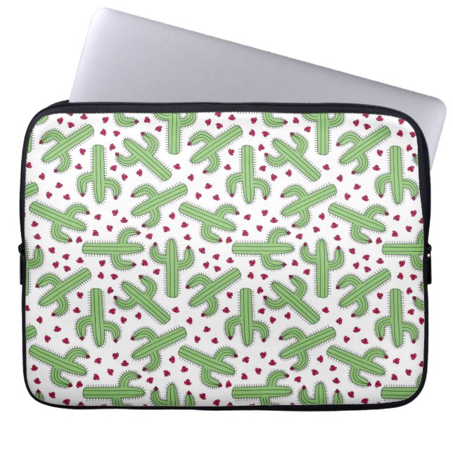 Illustratief patroon Cactus & Roze bloemen Laptop Sleeve (Voorkant)