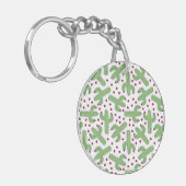 Illustratief patroon Cactus & Roze bloemen Sleutelhanger (Voorkant Links)
