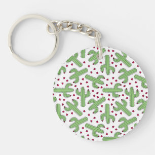 Illustratief patroon Cactus & Roze bloemen Sleutelhanger