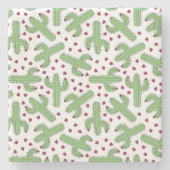 Illustratief patroon Cactus & Roze bloemen Stenen Onderzetter (Voorkant)