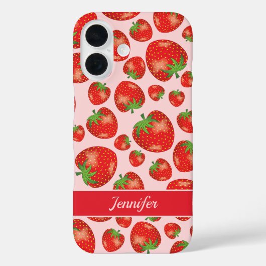 Illustratief patroon rode aardbei op roze & naam Case-Mate iPhone case (Achterkant)