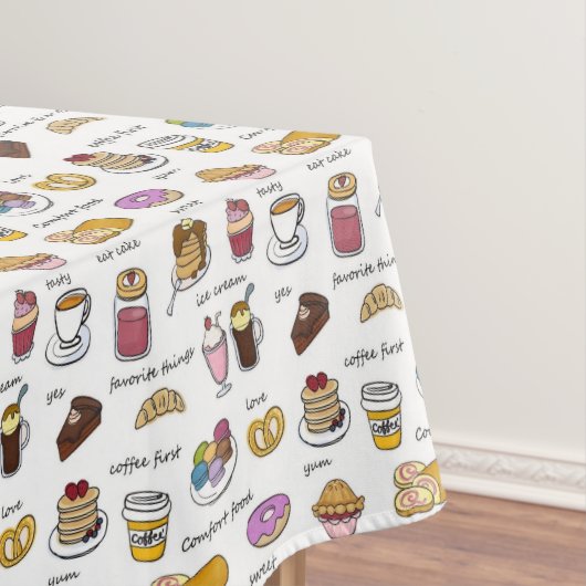 Illustratief patroon van koffie- en komfort-eten tafelkleed (Voorbeeld)
