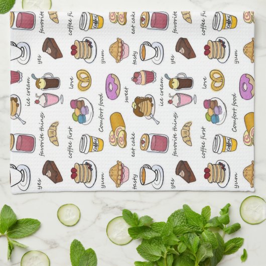 Illustratief patroon van koffie- en komfort-eten theedoek (Gevouwen)