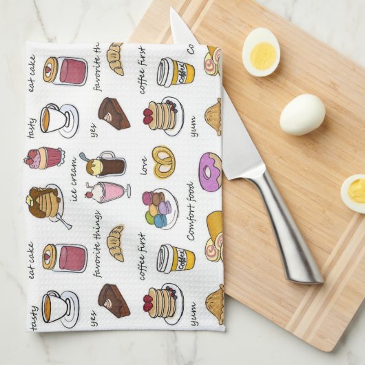 Illustratief patroon van koffie- en komfort-eten theedoek (Quarter Fold)