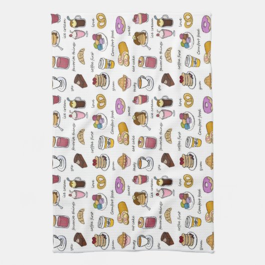 Illustratief patroon van koffie- en komfort-eten theedoek (Verticaal)