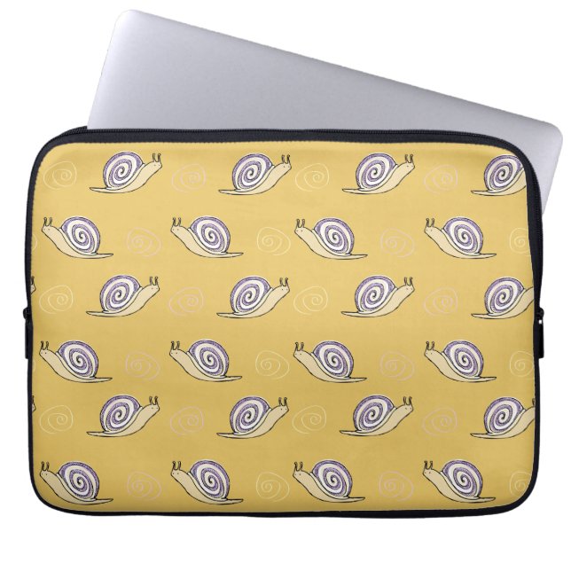Illustratief patroon voor slakken en cirkels laptop sleeve (Voorkant)