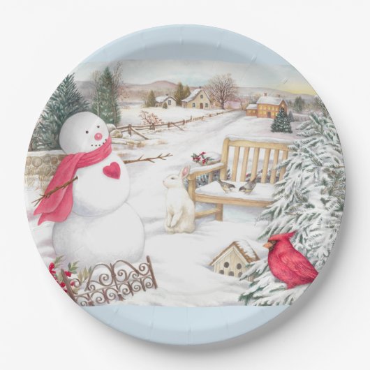 Illustratief Snowmen Winter Wonderland Papieren Bordje (Voorkant)