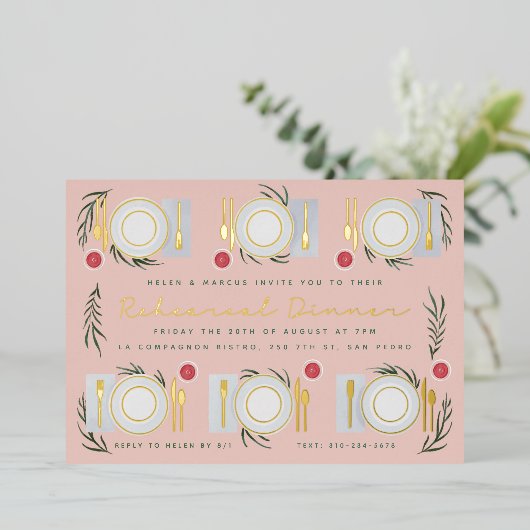 Illustratief tafelgerei folie uitnodiging (Staand Voorkant)