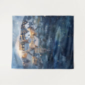 Illustratief van de nachtelijke hemel stad in snee wandkleed (Voorkant (horizontaal))