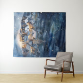 Illustratief van de nachtelijke hemel stad in snee wandkleed (In Situ (horizontaal))