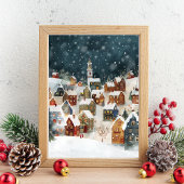 Illustratief van Kerstmis stad in schattig Perfect Poster