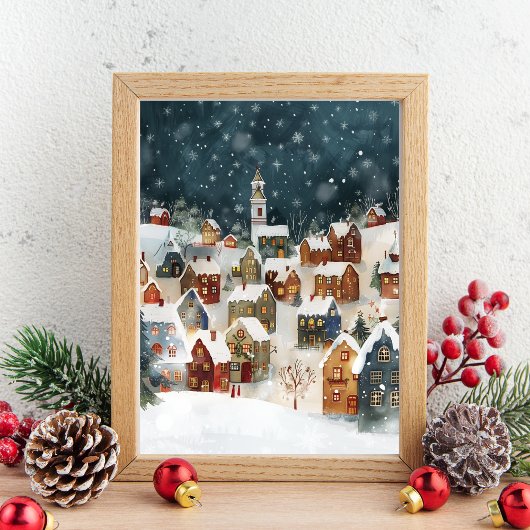 Illustratief van Kerstmis stad in schattig Perfect Poster