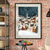 Illustratief van Kerstmis stad in schattig Perfect Poster