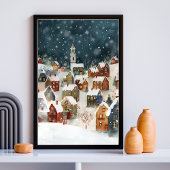 Illustratief van Kerstmis stad in schattig Perfect Poster